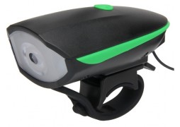 Lanterna LED pentru bicicleta, 1200 mAh, 250 lm, 120 dB, USB, claxon inclus, 3 functii, Negru/Verde