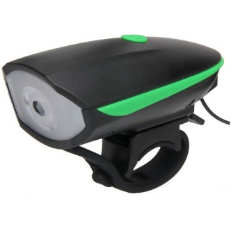 Lanterna LED pentru bicicleta, 1200 mAh, 250 lm, 120 dB, USB, claxon inclus, 3 functii, Negru/Verde