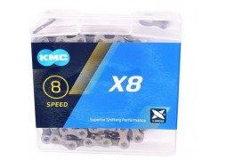 Lant KMC X8 - 1/2"x3/32" Nr. Zale: 116 - Otel - Argintiu/Gri - Za rapida, compatibil cu Shimano, Campagnolo si SRAM