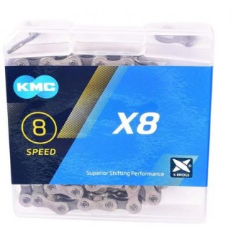 Lant KMC X8 - 1/2"x3/32" Nr. Zale: 116 - Otel - Argintiu/Gri - Za rapida, compatibil cu Shimano, Campagnolo si SRAM
