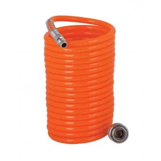 Furtun spiralat aer comprimat d10x14mm 15m cuplaje rapide 1/