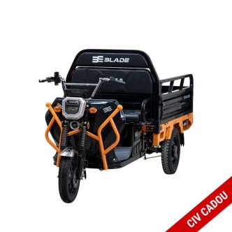 Triciclu electric cargo BLADE Sprint 3.0 Negru / Portocaliu, 2000W, autonomie pana la 70 km, 600 kg, CIV GRATUIT