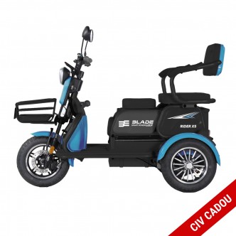 Triciclu electric persoane BLADE VIVA 14, 1200W, Albastru/Negru, autonomie pana la 50 km, CIV GRATUIT