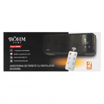 Aeroterma de perete cu display si telecomanda BÖHM BH2000BL, 20–25 m², 1000W-2000W