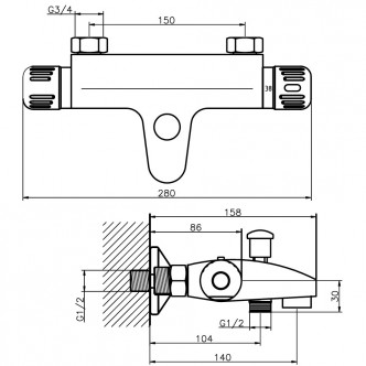 Baterie cada / dus perete termostatata Aquasave Ferro 2620/1.0