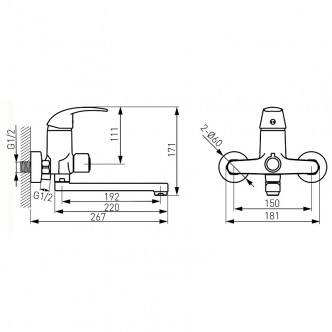 Baterie perete cada / dus pipa mobila 19cm, Vasto - Ferro BVA3A