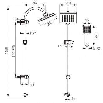 Coloana de dus fixa si mobila Squerto Ferro NP22