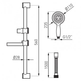 Set dus para + furtun + suport + savoniera + bara, Ferro Emo N140B, 5 functii, 1.5 m