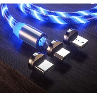 Cablu de incarcare cu flux luminos 3 in 1 cu capete magnetice Tip C, Micro usb si pentru Iphone