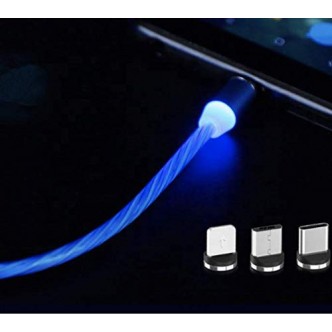 Cablu de incarcare cu flux luminos 3 in 1 cu capete magnetice Tip C, Micro usb si pentru Iphone