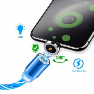 Cablu de incarcare cu flux luminos 3 in 1 cu capete magnetice Tip C, Micro usb si pentru Iphone